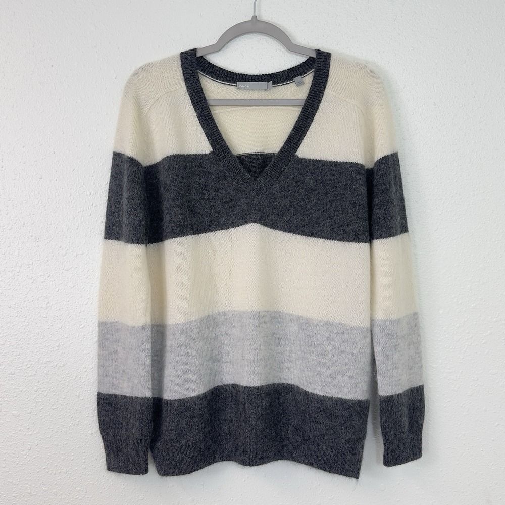 Vince Sweater Womens Oversized Knit Vneck Mohair Wool Blend Colorblock Women's S